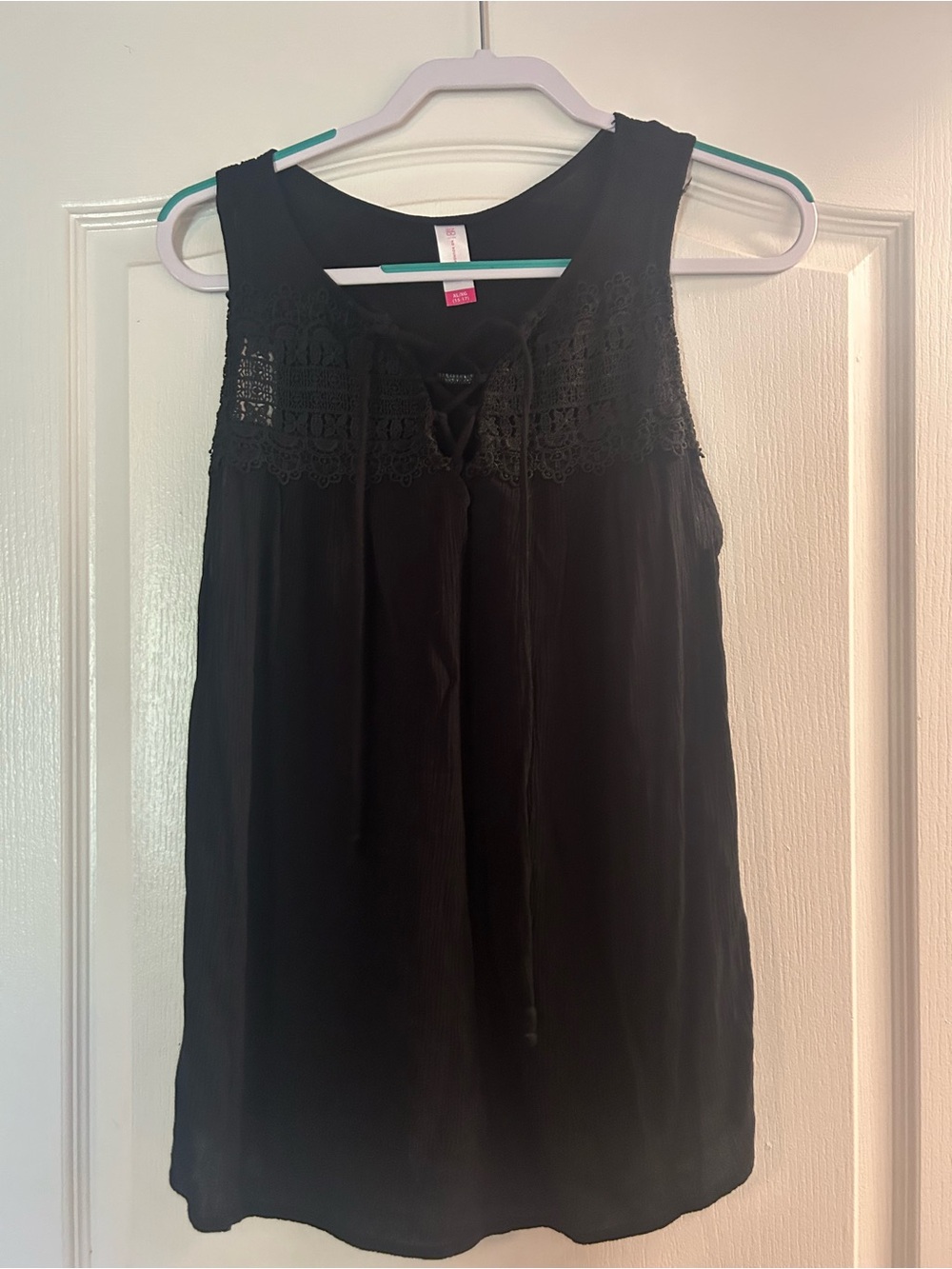 No Boundaries Black Lace Yoke Tank with Front Tie
